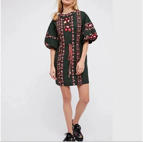 FREE PEOPLE Havana Asymmetrical Embroidered Peasant Dress